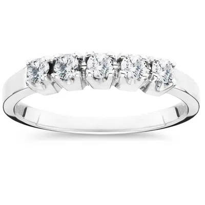 Pompeii3 1/4ct Five Stone Lab Grown Diamond Stackable Wedding Ring 10k White Gold In Metallic