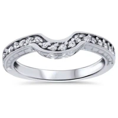 Pompeii3 1/4ct Notched Wedding Ring Curved Antique Like Enhancer In Silver