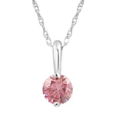 Pompeii3 1/4ct Pink Diamond Solitaire Pendant 14k White Gold 18" Necklace Lab Grown In Silver