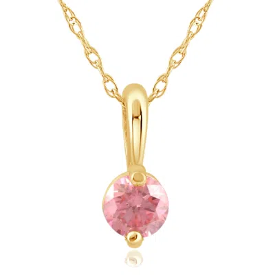 Pompeii3 1/4ct Pink Diamond Solitaire Pendant 14k Yellow Gold 18" Necklace Lab Grown In Multi