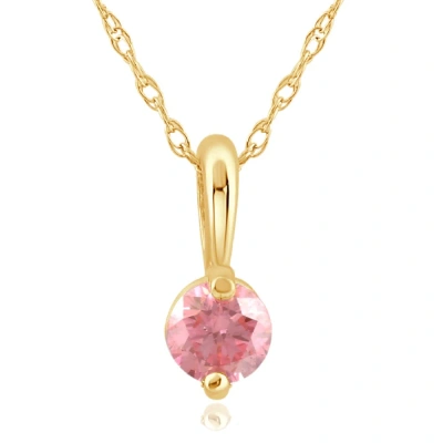 Pompeii3 1/4ct Pink Diamond Solitaire Pendant 14k Yellow Gold 18" Necklace Lab Grown In Multi