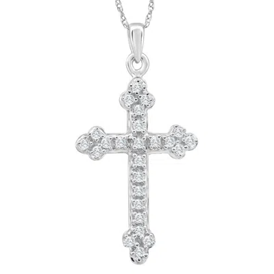 Pompeii3 1/4ct T. W. Diamond Cross 10k White Gold Vintage Pendant 18" Chain Necklace In Orange