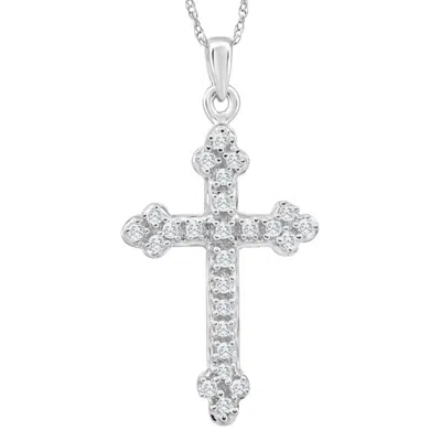 Pompeii3 1/4ct T. W. Diamond Cross 10k White Gold Vintage Pendant 18" Chain Necklace In Multi