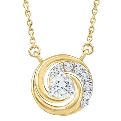 Pompeii3 1/4ct Tw Round Diamond Circle Halo Pendant Yellow Gold Lab Grown Necklace In Multi