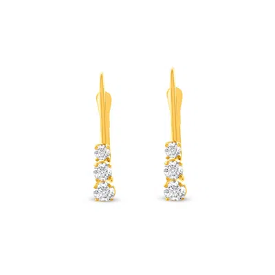 Pompeii3 1/4ct Tw Three Stone Diamond Leverback Hoops Women's Earrings 14k Gold 1/2" Tall In Multi