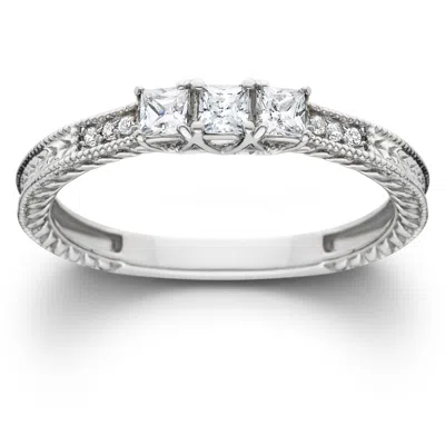 Pompeii3 1/4ct Vintage Three Stone Princess Cut Diamond Engagement Ring 14k White Gold In Multi