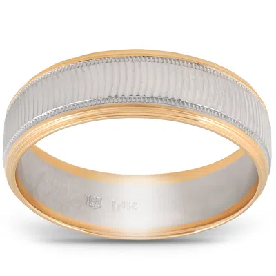 Pompeii3 14k Gold Mens 6mm Two Tone Wave Cut Ring Wedding Band In Silver