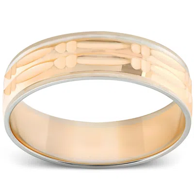Pompeii3 14k Gold Mens Two Tone Swiss Cut Ring Wedding Band