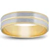 Pompeii3 14k Gold Two Tone Flat Wedding Band 6mm Brushed White & Yellow Mens Ring In White