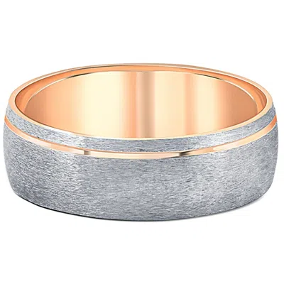 Pompeii3 14k Rose & Black Gold 7mm Flat Comfort Fit Mens Brushed Wedding Band In Multi