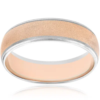 Pompeii3 14k Rose & White Gold Two Tone Mens Brushed Wedding Ring In Multi