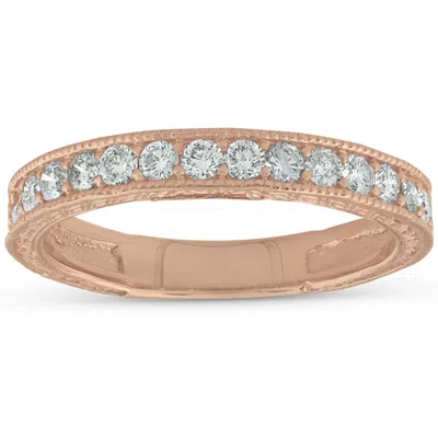 Pompeii3 14k Rose Gold 1/3ct Diamond Vintage Wedding Ring Scroll Pattern Stackable Band In Multi