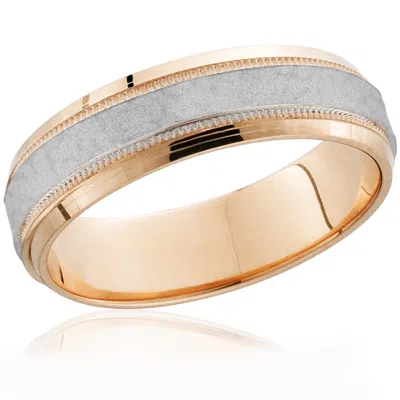 Pompeii3 14k Rose Gold & Platinum Two Tone Hammered Mens Wedding Band Comfort Fit In Multi