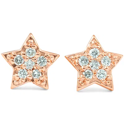 Pompeii3 14k Rose Gold Diamond Pave Petite Star Studs Dainty High Polished 6.5mm In Silver
