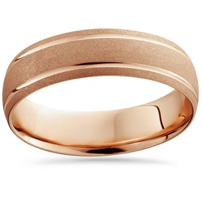 Pompeii3 14k Rose Gold Mens Brushed Double Line Wedding Band 6mm Wide Ring Size Selectable In Multi