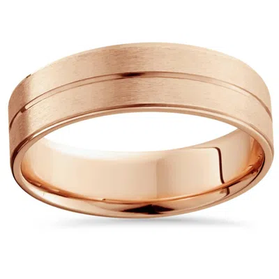 Pompeii3 14k Rose Gold Mens Brushed Flat Wedding Band 6mm Size Selectable In Multi