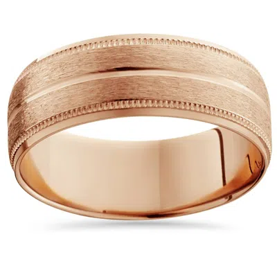 Pompeii3 14k Rose Gold Mens Brushed Milgrain Beveled Wedding Band 8mm Size Selectable In Multi