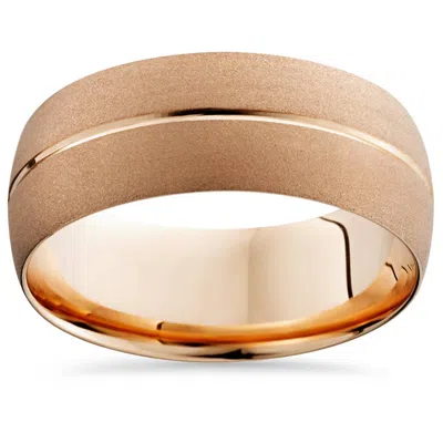 Pompeii3 14k Rose Gold Mens Brushed Single Groove Wedding Band 8mm Size Selectable In Multi