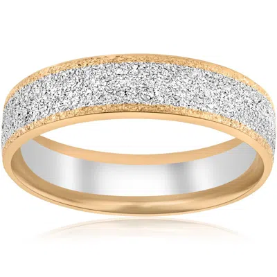 Pompeii3 14k White & Yellow Gold Mens 6mm Two Tone Comfort Fit Texture Wedding Band In Multi