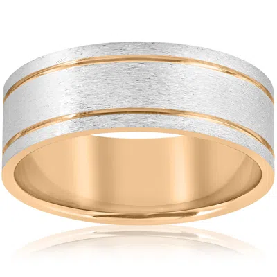Pompeii3 14k White & Yellow Gold Two Tone Mens Comfort Fit 8mm Wedding Band In Multi