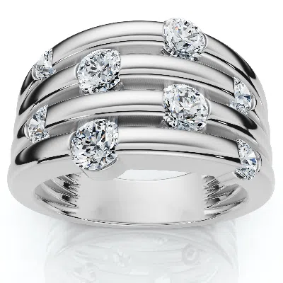 Pompeii3 14k White Gold 1ct Real Diamond Right Hand Ring Size Selectable In Blue