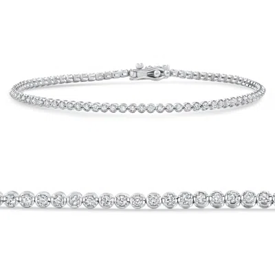 Pompeii3 14k White Gold 1ct Tw Natural Diamond Tennis Line Bracelet 7" In Neutral