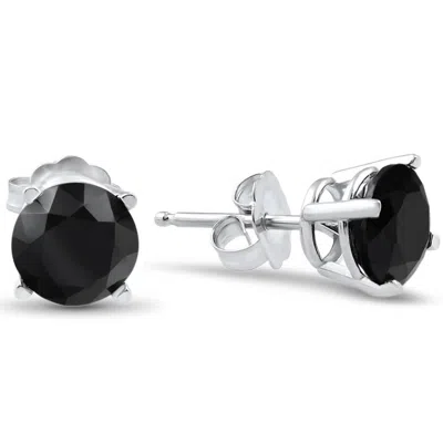 Pompeii3 14k White Gold 2ct Tw Round Cut Black Diamond Studs In Silver