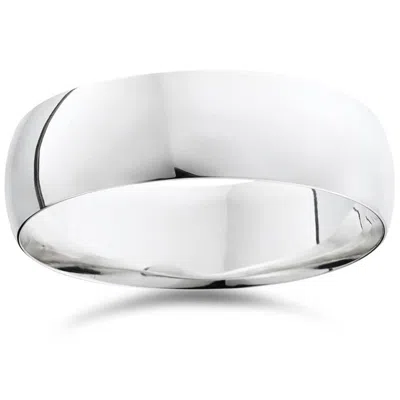 Pompeii3 14k White Gold 7mm Plain Mens Wedding Band Ring Size Selectable In Metallic
