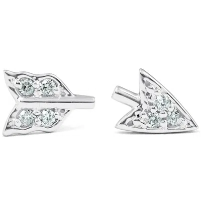 Pompeii3 14k White Gold Arrow Diamond Studs Womens Dainty Fashion Earrings In Metallic