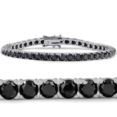 Pompeii3 14k White Gold Black Diamond Round-cut Tennis Bracelet 11 1/2ct 7" In Multi