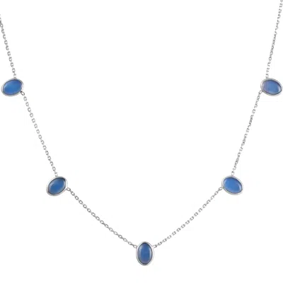 Pompeii3 14k White Gold Blue Moonstone Station Necklace By The Yard Design 18"