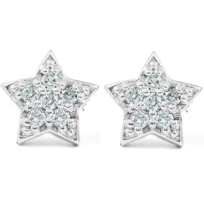 Pompeii3 14k White Gold Diamond Pave Petite Star Studs Dainty High Polished 6.5mm In Multi