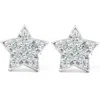 Pompeii3 14k White Gold Diamond Pave Petite Star Studs Dainty High Polished 6.5mm In Silver