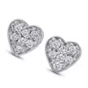Pompeii3 14k White Gold Diamond Pave Small Heart Studs Dainty High Polished 5.7mm In Multi