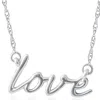 Pompeii3 14k White Gold Love Script Pendant Necklace With 18" 14k White Gold Chain In Silver