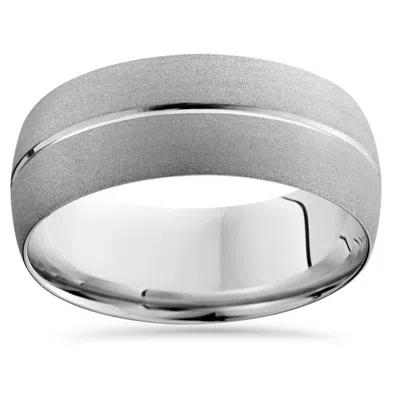 Pompeii3 14k White Gold Mens Brushed Single Groove Wedding Band 8mm Size Selectable In Multi