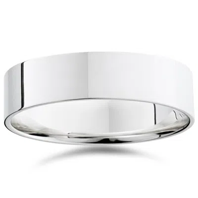 Pompeii3 14k White Gold Mens Flat Comfort Fit Plain Wedding Band Size Selectable In Multi