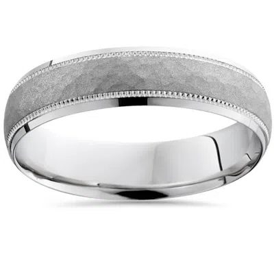 Pompeii3 14k White Gold Mens Hammered Textured 5mm Wedding Ring Size Selectable In Multi