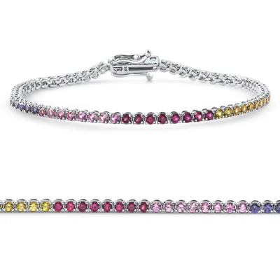 Pompeii3 14k White Gold Ombre Round Cut Rainbow Women's Tennis Bracelet 7" Size: 7 In Multi