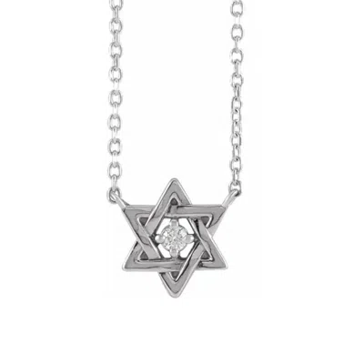 Pompeii3 14k White Gold Star Of David Diamond Solitaire Pendant 18" Necklace In Multi