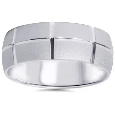 Pompeii3 14k White Gold Wedding Band Mens Brushed 8mm Wide Ring Size Selectable In Multi
