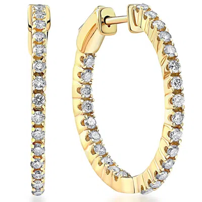 Pompeii3 14k White Or Yellow Gold 1ct Tw Round Natural Diamond Hoops 1" Tall In Burgundy