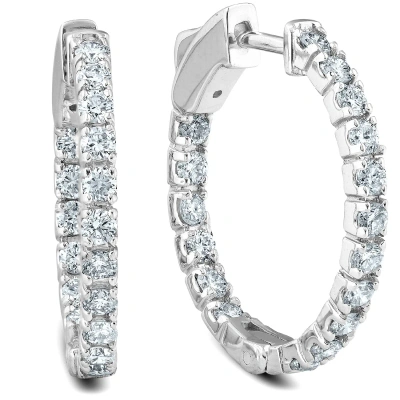Pompeii3 14k White Or Yellow Gold 1ct Tw Round Natural Diamond Hoops 1" Tall In Multi