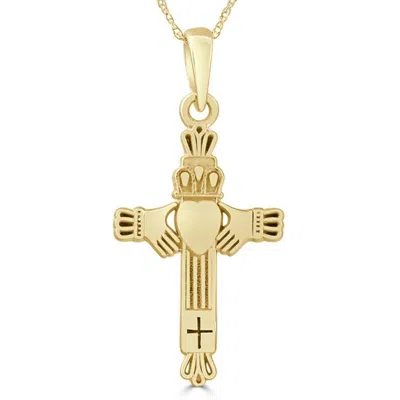 Pompeii3 14k White Or Yellow Gold Gold Celtic Cross Claddagh Pendant Necklace 1" Tall