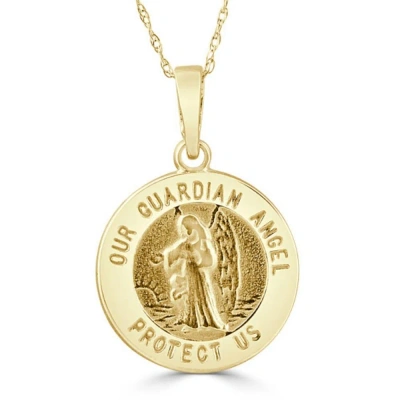 Pompeii3 14k White Or Yellow Gold Gold Our Guardian Angle Pendant Necklace 14.5mm Tall