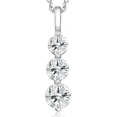 Pompeii3 14k White Or Yellow Gold Round-cut Diamond Three Stone Pendant 2cttw Necklace In Metallic