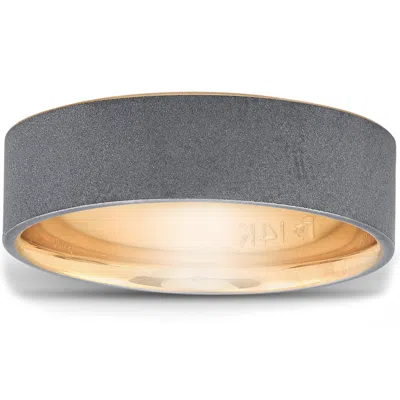 Pompeii3 14k Yellow & Black Gold Mens Satin Finish Flat Comfort Fit Wedding Band In Multi