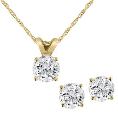 Pompeii3 14k Yellow Gold 1.00 Ct Diamond Pendant And Earring Set With 18" Chain In Silver