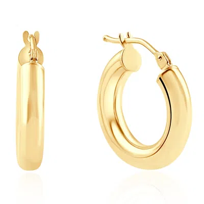 Pompeii3 14k Yellow Gold 3.5mm Small Designer Hoops Women's Earrings 3/4" Tall 1.25grams