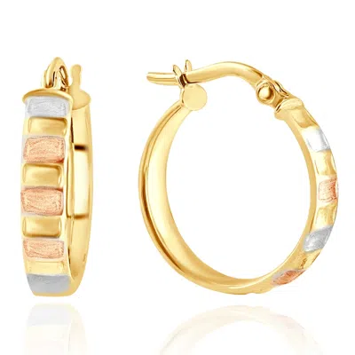 Pompeii3 14k Yellow Gold 4mm Small Tri-color Hoops Women's Earrings 3/4" Tall 1.35grams